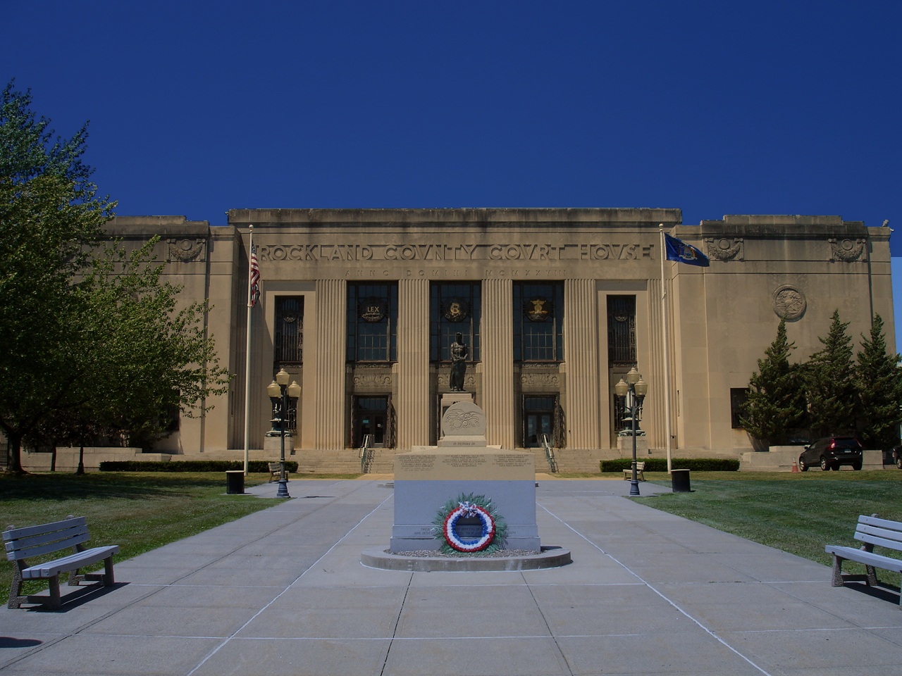 Rockland County Courthouse in New City at dusk — Garbett Law defends clients in courts across Rockland, Orange, and Westchester Counties